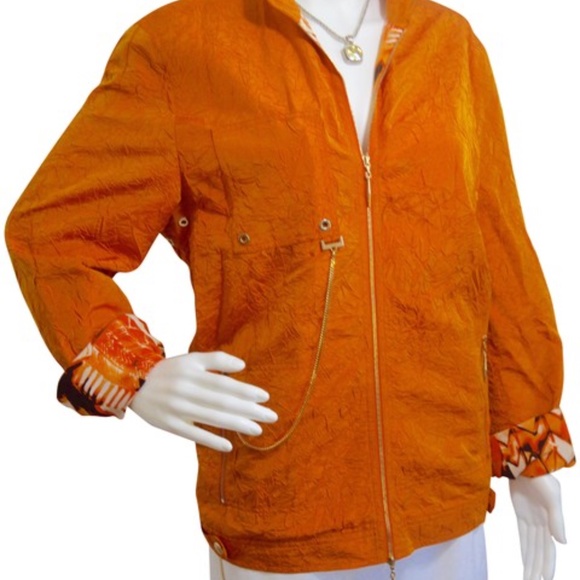 Escada Orange Cringed Silk Bomber Jacket – Size 10 (M) | Made in Germany 🇩🇪 - Picture 4 of 9
